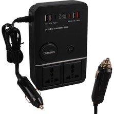Ett Olesson 1661 Dc 12-24V 200W Oto Araç Power Inverter 2x Çakmak Girişi - 2x Type-C - 4x USB - 2x 220V