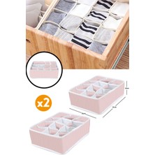 Serstil 2 Adet 12 Bölmeli Organizer Çekmece Içi Düzenleyici Pembe