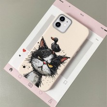 HONTINGA iPhone 11 ile Uyumlu Kılıfı Deri Dokusu Anti Düşme Yumuşak Silikon Telefon Kılıfı Komik Kedi Desen K7-3089