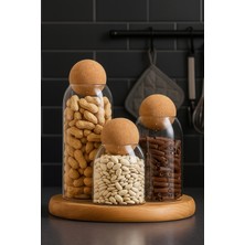 PremiumPort 3’lü Optikli Top Mantar Cam Kavanoz ve Baharatlık Seti, Büyük Boy