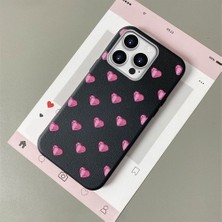 HONTINGA iPhone 14 Pro Max ile Uyumlu Kılıfı Deri Dokusu Anti Düşme Yumuşak Silikon Telefon Kılıfı Kalp Desen K7-3091