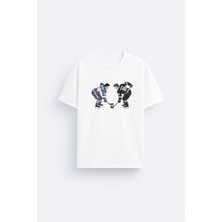 Shain Heated Rivalry Dizi Baskılı Bisiklet Yaka Beyaz Tişört T-Shirt