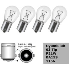 3 Tıkla 93 Tip P21W Tek Duy Düz Tırnak Siyal, Stop Halojen Ampul 12V 4 Adet