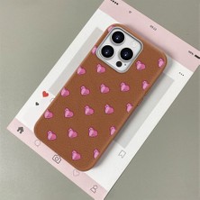 HONTINGA iPhone 14 Pro Max ile Uyumlu Kılıfı Deri Dokusu Anti Düşme Yumuşak Silikon Telefon Kılıfı Kalp Desen K7-3091