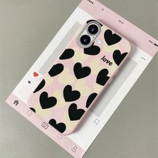 HONTINGA iPhone 16 ile Uyumlu Kılıfı Deri Dokusu Anti Düşme Yumuşak Silikon Telefon Kılıfı Kalp Desen K7-3090