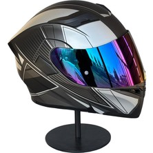 Scharf 902 Çene Açılır Motosiklet Kaskı – Güneş Gözlüklü (Rainbow Vizörlü) Mx2 Sılver