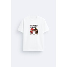 Shain Heated Rivalry Dizi Baskılı Bisiklet Yaka Beyaz Tişört T-Shirt