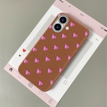 HONTINGA iPhone 16 ile Uyumlu Kılıfı Deri Dokusu Anti Düşme Yumuşak Silikon Telefon Kılıfı Kalp Desen K7-3091