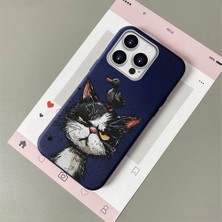 HONTINGA iPhone 15 Pro ile Uyumlu Kılıfı Deri Dokusu Anti Düşme Yumuşak Silikon Telefon Kılıfı Komik Kedi Desen K7-3089