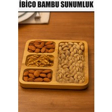 PremiumPort Kare 4 Bölmeli Ahşap Bambu Servis Sunumluk, Şık ve Fonksiyonel Tasarım