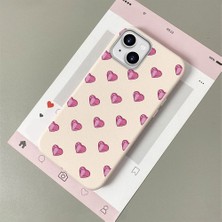 HONTINGA iPhone 14 Plus ile Uyumlu Kılıfı Deri Dokusu Anti Düşme Yumuşak Silikon Telefon Kılıfı Kalp Desen K7-3091