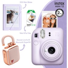 Fujifilm Instax Mini 12 Lila Fotoğraf Makinesi 28'li Albüm 10'lu Film ve Divoom Lovelock Bluetooth Hoparlör Seti