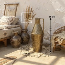 İki Yedi Konsept Cleanthes Bronz Tonlu Kulplu Antik Ibrik Figürü Dekoratif Vazo 65 cm Karşılama Giriş Dekoru Ev Ofis