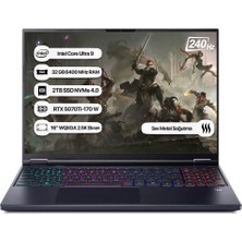 Acer Predator Helios Neo 16 AI NH.QX4EY.003 Intel Core Ultra 9 275HX 32GB 2TB SSD RTX5070Ti-170W 240Hz 16’' WQXGA Freedos Taşınabilir Bilgisayar