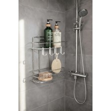 Sas Haus Lüks Krom Metal 2 Katlı Banyo Rafı Şampuanlık ve Duş Rafı Askılı Yapışkanlı Duvara Monte Tş-02