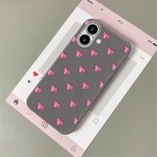 HONTINGA iPhone 16 ile Uyumlu Kılıfı Deri Dokusu Anti Düşme Yumuşak Silikon Telefon Kılıfı Kalp Desen K7-3091