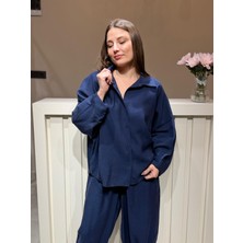 A.T. Kids-Women Kadın Salaş Kesim Düğmeli Gömlek ve Lastik Bel Pantolon Takım