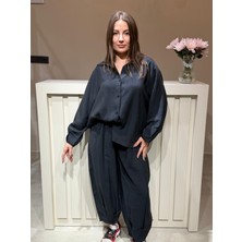 A.T. Kids-Women Kadın Salaş Kesim Düğmeli Gömlek ve Lastik Bel Pantolon Takım