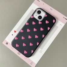 HONTINGA iPhone 13 ile Uyumlu Kılıfı Deri Dokusu Anti Düşme Yumuşak Silikon Telefon Kılıfı Kalp Desen K7-3091