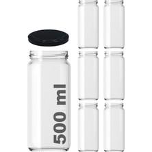 PremiumPort 500 ml Siyah Metal Kapaklı Cam Kavanoz, 6'lı Set