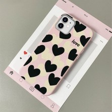HONTINGA iPhone 12 ile Uyumlu Kılıfı Deri Dokusu Anti Düşme Yumuşak Silikon Telefon Kılıfı Kalp Desen K7-3090
