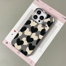 HONTINGA iPhone 14 Pro Max ile Uyumlu Kılıfı Deri Dokusu Anti Düşme Yumuşak Silikon Telefon Kılıfı Kalp Desen K7-3090