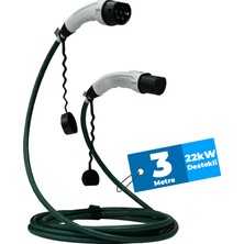 Hims EMEF-22T2-YB-3 22KW Tip 2 Soketli Yeşil 3m Elektrikli Araç Şarj Kablosu
