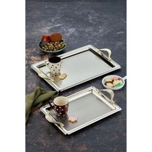 PremiumPort 2'li Dikdörtgen Tepsi Seti, Parlak Gümüş Renk, Şık ve Dayanıklı