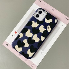 HONTINGA iPhone 11 ile Uyumlu Kılıfı Deri Dokusu Anti Düşme Yumuşak Silikon Telefon Kılıfı Kalp Desen K7-3090