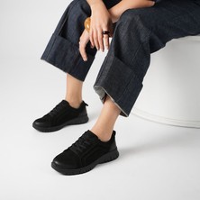 Ametist Acorn Siyah Nubuk Deri Kadın Sneaker – Esnek Kauçuk Taban