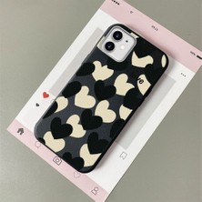 HONTINGA iPhone 11 ile Uyumlu Kılıfı Deri Dokusu Anti Düşme Yumuşak Silikon Telefon Kılıfı Kalp Desen K7-3090