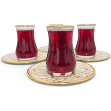 Sudedi Home Gold Yaldızlı Çay Bardağı Seti 4 Kişilik – Porselen Tabaklı | Hediyeli