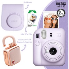 Fujifilm Instax Mini 12 Pembe Fotoğraf Makinesi Deri Çanta 10'lu Film ve Divoom Lovelock Bluetooth Hoparlör Seti