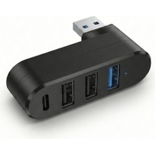 Zilvana Sterling USB 3.0 Hub Genişletici 4 Port 180° Döner Yüksek Hızlı Veri Aktarımı 3 USB 1 Type-C
