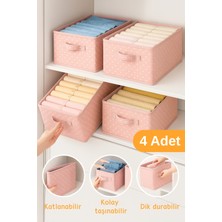 Serstil 4 Adet - Kıyafet Saklama Kutusu | Katlanabilir Dolap Içi Düzenleyici 45X25X20CM - Pembe Benekli
