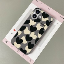 HONTINGA iPhone 16 ile Uyumlu Kılıfı Deri Dokusu Anti Düşme Yumuşak Silikon Telefon Kılıfı Kalp Desen K7-3090