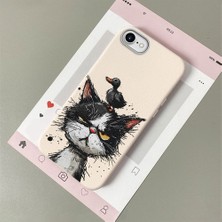 HONTINGA iPhone Se 2022 ile Uyumlu Kılıfı Deri Dokusu Anti Düşme Yumuşak Silikon Telefon Kılıfı Komik Kedi Desen K7-3089