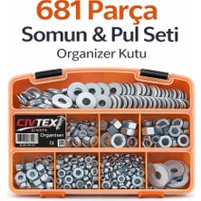CIVTEX CİVATA 681 Parça 9 Çeşit Somun ve Pul Seti – Dın 934, Organizer Kutulu