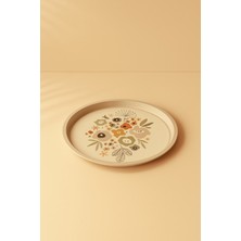 PremiumPort Yumuşak Dokulu Çiçek Desenli Metal Tepsi, Şık ve Fonksiyonel Tasarım