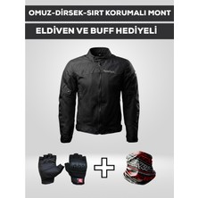 Motokit Revertech Aura Siyah / Bel, Dirsek ve Sırt Korumalı Motosiklet Montu + ELDİVEN VE BUFF HEDİYELİ