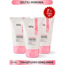 WOU World of Unique WOU Güneş Kremi 50+ SPF Tüm Cilt Tipleri İçin Nemlendirici Formül 100 ml 3'Lü Özel Set
