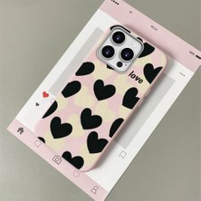 HONTINGA iPhone 16 Pro ile Uyumlu Kılıfı Deri Dokusu Anti Düşme Yumuşak Silikon Telefon Kılıfı Kalp Desen K7-3090