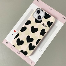 HONTINGA iPhone 15 Plus ile Uyumlu Kılıfı Deri Dokusu Anti Düşme Yumuşak Silikon Telefon Kılıfı Kalp Desen K7-3090