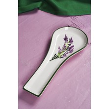 PremiumPort Lavanta Desenli Seramik Kirli Kaşıklık, Tezgah Üstü Kepçe ve Kaşık Altlığı