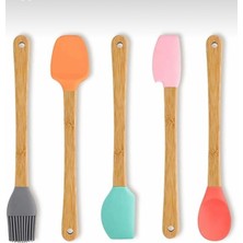 PremiumPort Renkli Bambu Saplı 5'li Silikon Küçük Boy Spatula Seti