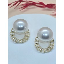 Zincir Detaylı Incili Gold Küpe