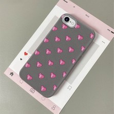HONTINGA iPhone 7 ile Uyumlu Kılıfı Deri Dokusu Anti Düşme Yumuşak Silikon Telefon Kılıfı Kalp Desen K7-3091