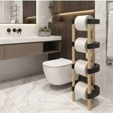 Modern Ahşap Siyah 4 Katlı Yedekli Tuvalet Kağıtlığı Standı - Şık Banyo Düzenleyici