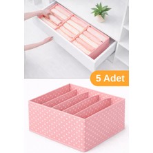 Serstil 5 Adet - 5 Bölmeli Dolap ve Çekmece Içi Düzenleyici Saklama Kutusu Organizer - Pembe Benekli