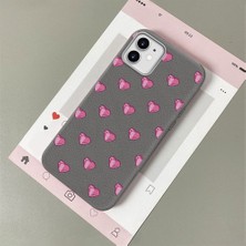 HONTINGA iPhone 12 ile Uyumlu Kılıfı Deri Dokusu Anti Düşme Yumuşak Silikon Telefon Kılıfı Kalp Desen K7-3091